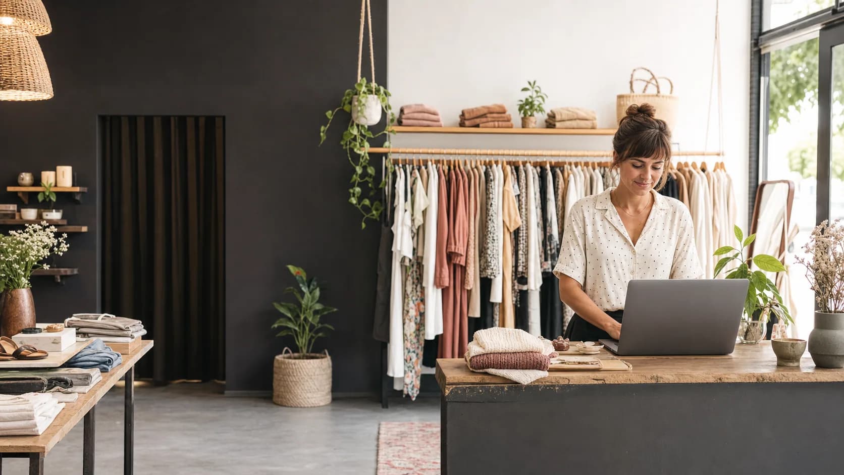 Dueña de una boutique gestionando su negocio